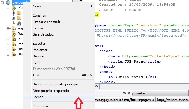 Fechar novo projeto criado
